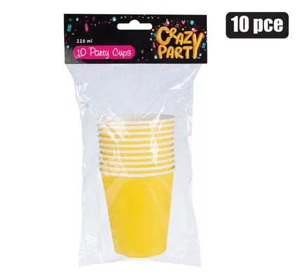 250ml Disposable Picnic Party Paper Cups Yellow 10pack