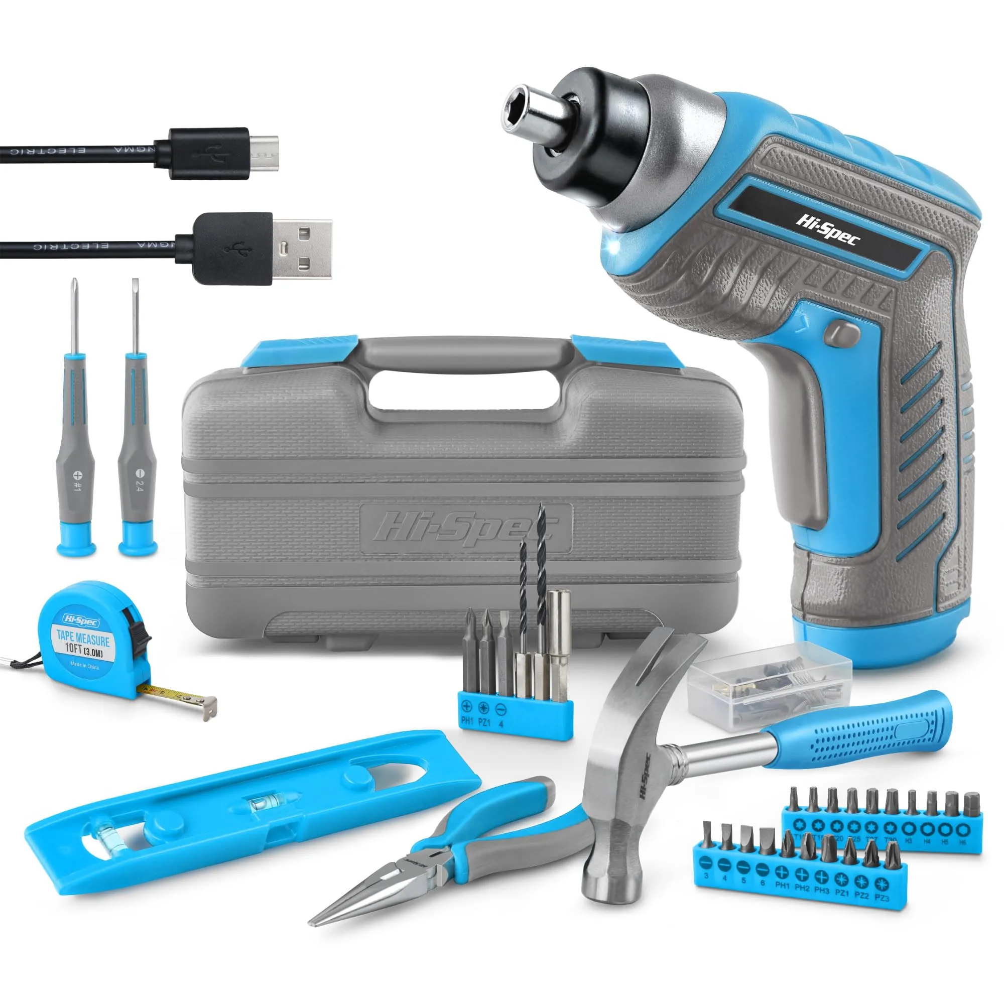 35pc Blue 3.6V USB Electric Screwdriver and Tool Kit Set for Essential Home and Office DIY Repairs