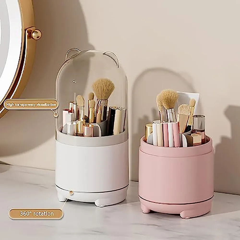 360° Rotating Dust-proof Makeup Brush Holder with Cover