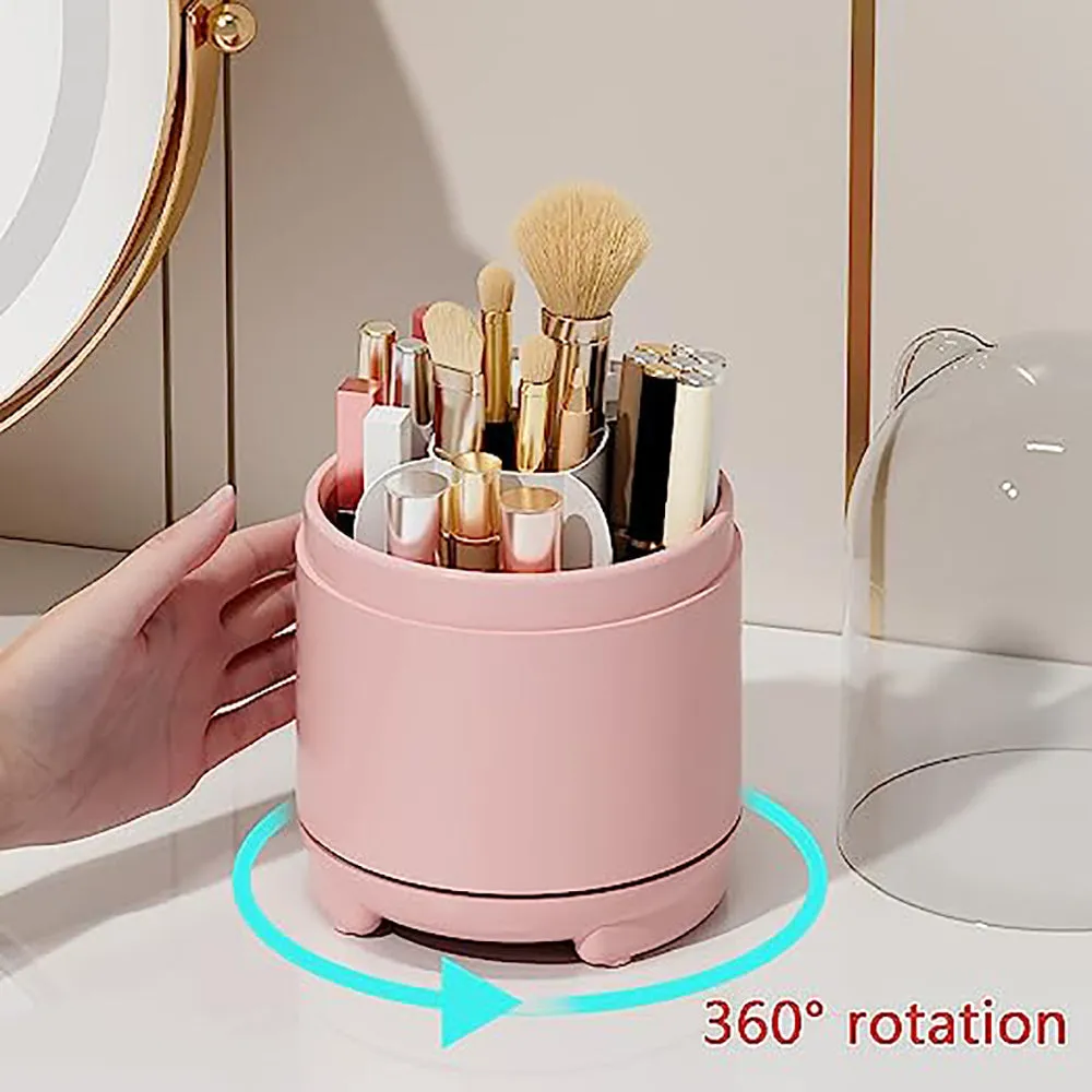 360° Rotating Dust-proof Makeup Brush Holder with Cover