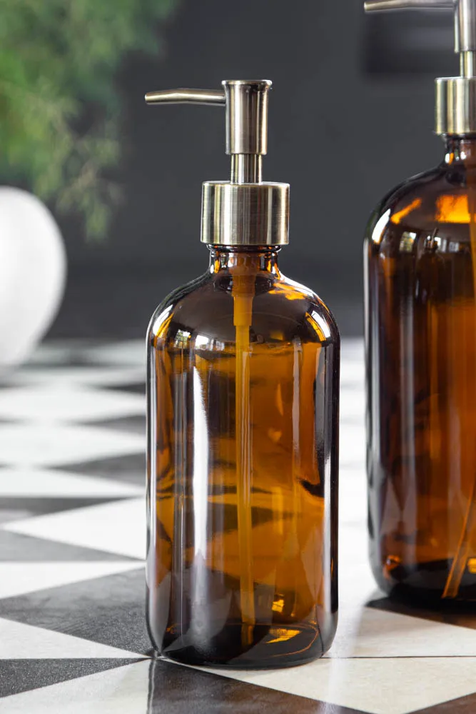 Amber Tinted Glass Soap Dispenser Bottle - 2 Sizes Available