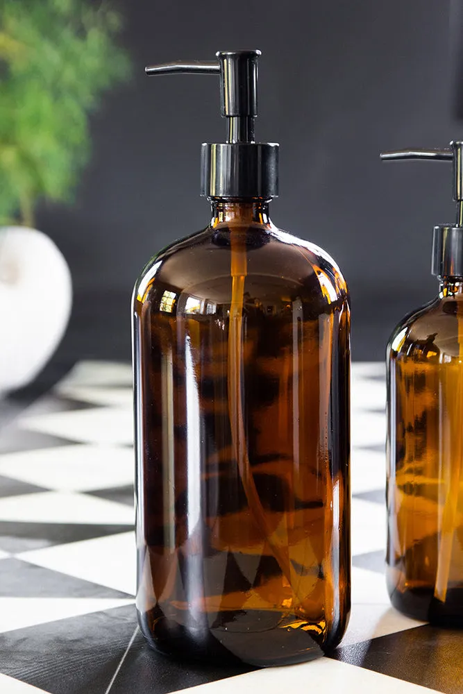 Amber Tinted Glass Soap Dispenser Bottle - 2 Sizes Available