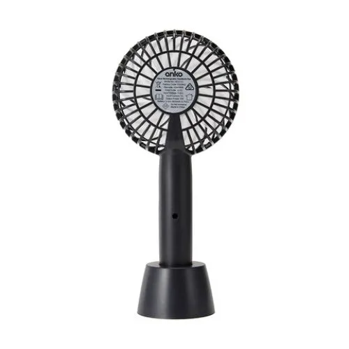 Anko 10cm Rechargeable Handheld Fan - Black / 5 Speed Settings / 4-6 Hours Run Time