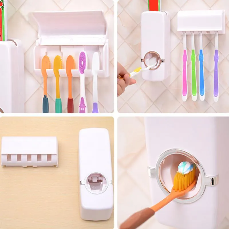 Automatic Toothpaste Dispenser   5 Toothbrush Holder