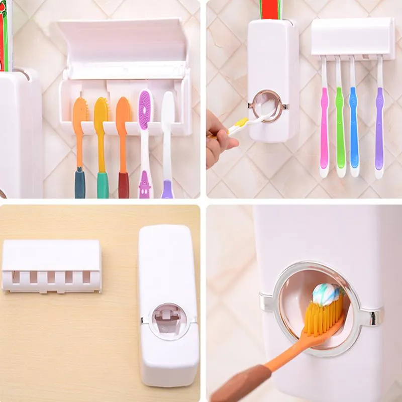 Automatic Toothpaste Dispenser   5 Toothbrush Holder