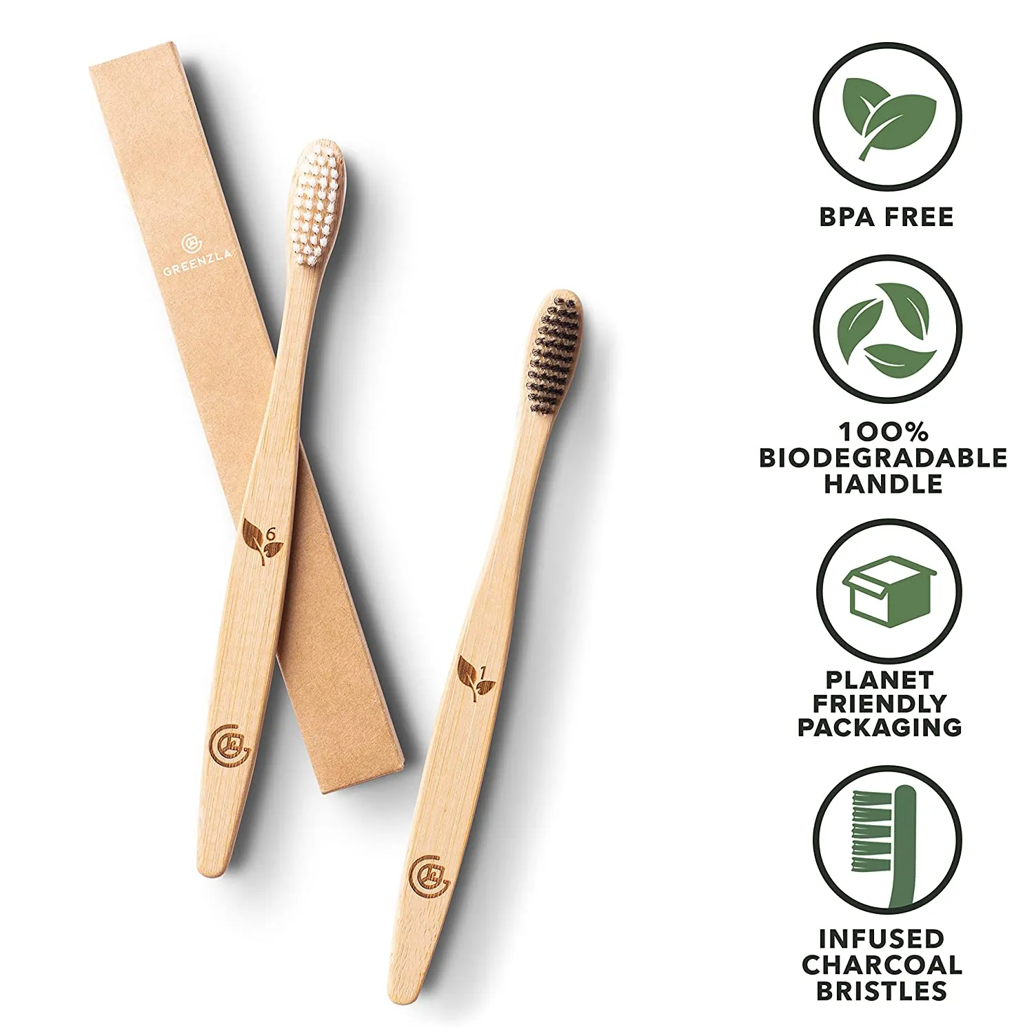 Bamboo Toothbrushes, 12 Pack BPA Free Soft Bristles Toothbrushes  Eco-Friendly, Natural, Set of 2