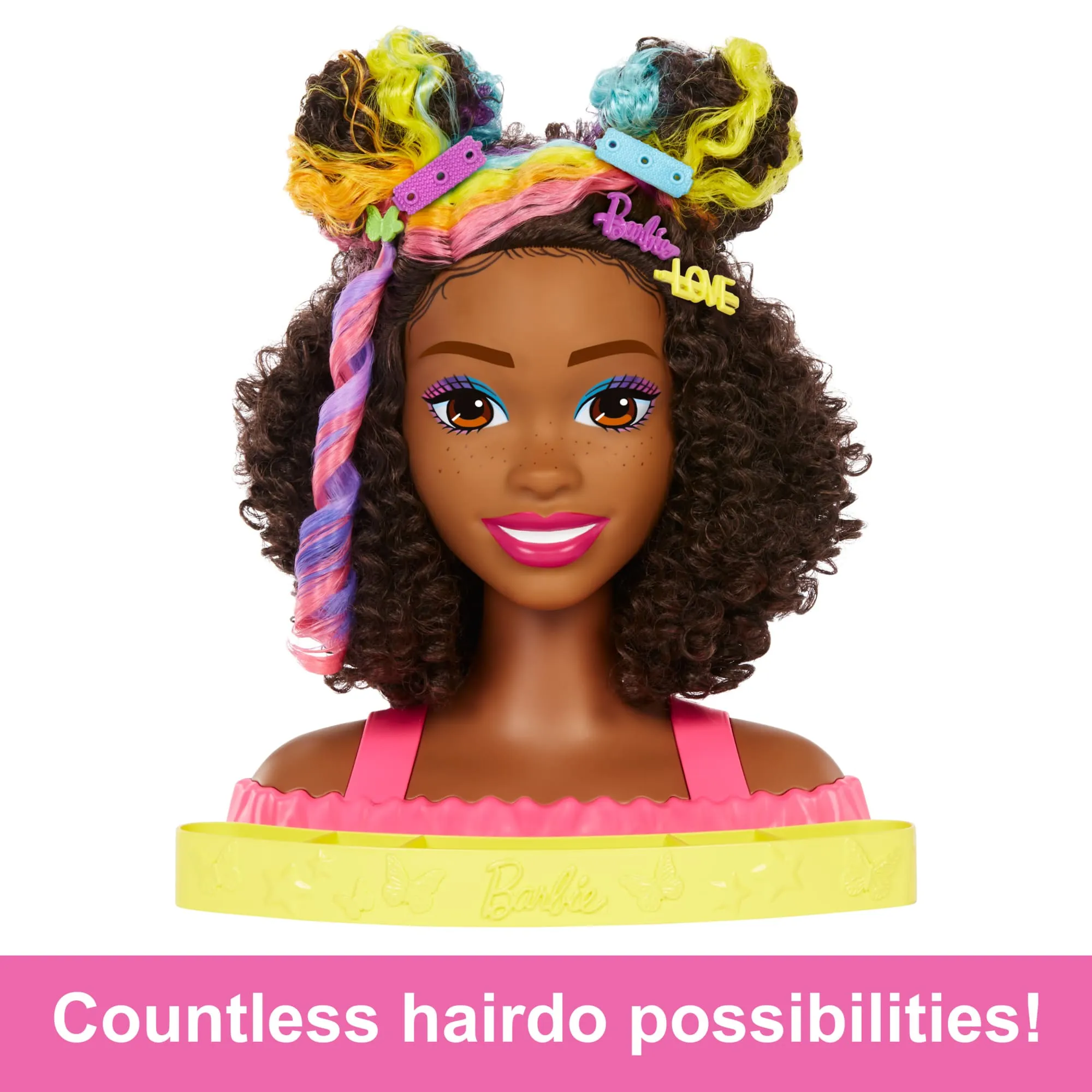 Barbie Deluxe Styling Head, Barbie Totally Hair, Curly Brown Rainbow Hair