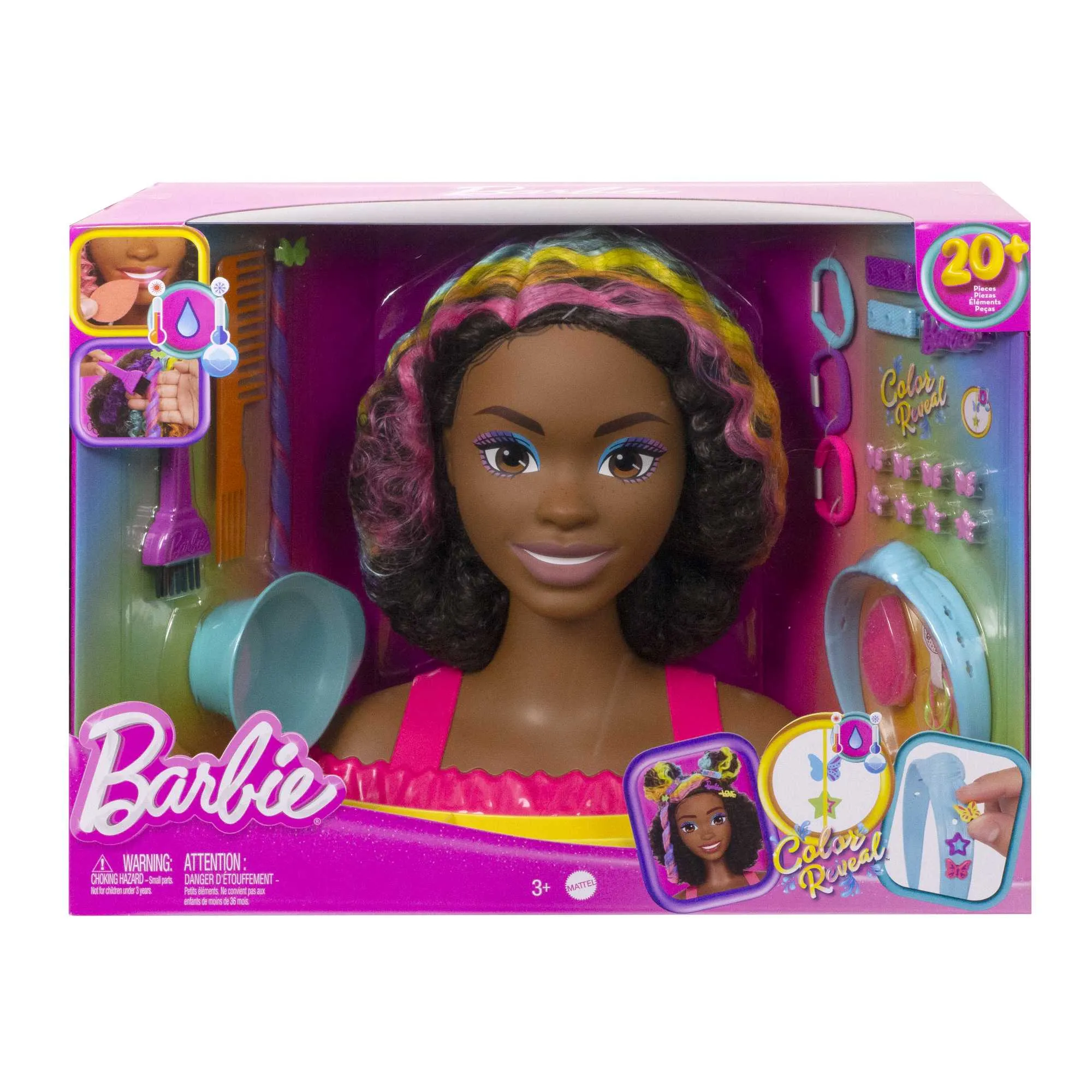 Barbie Deluxe Styling Head, Barbie Totally Hair, Curly Brown Rainbow Hair