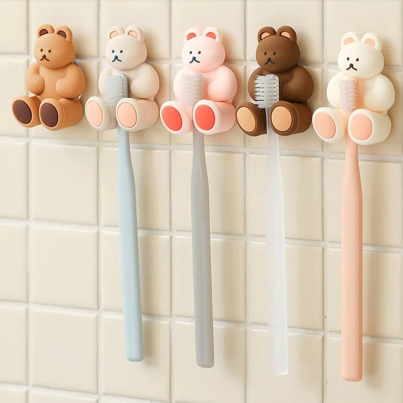 Bear Characters Toothbrushes Holders Teeth Dental Care Tools Bathrooms Racks Silicone