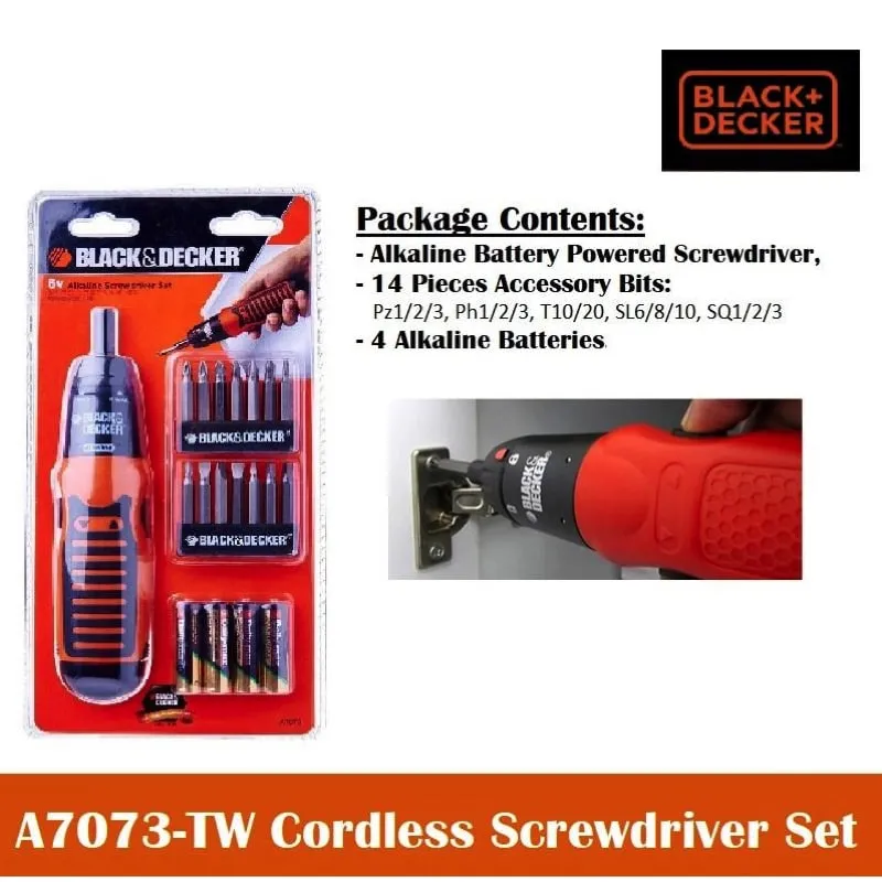 Black & Decker 6V Alkaline Screw Driver with 14 Bits Set