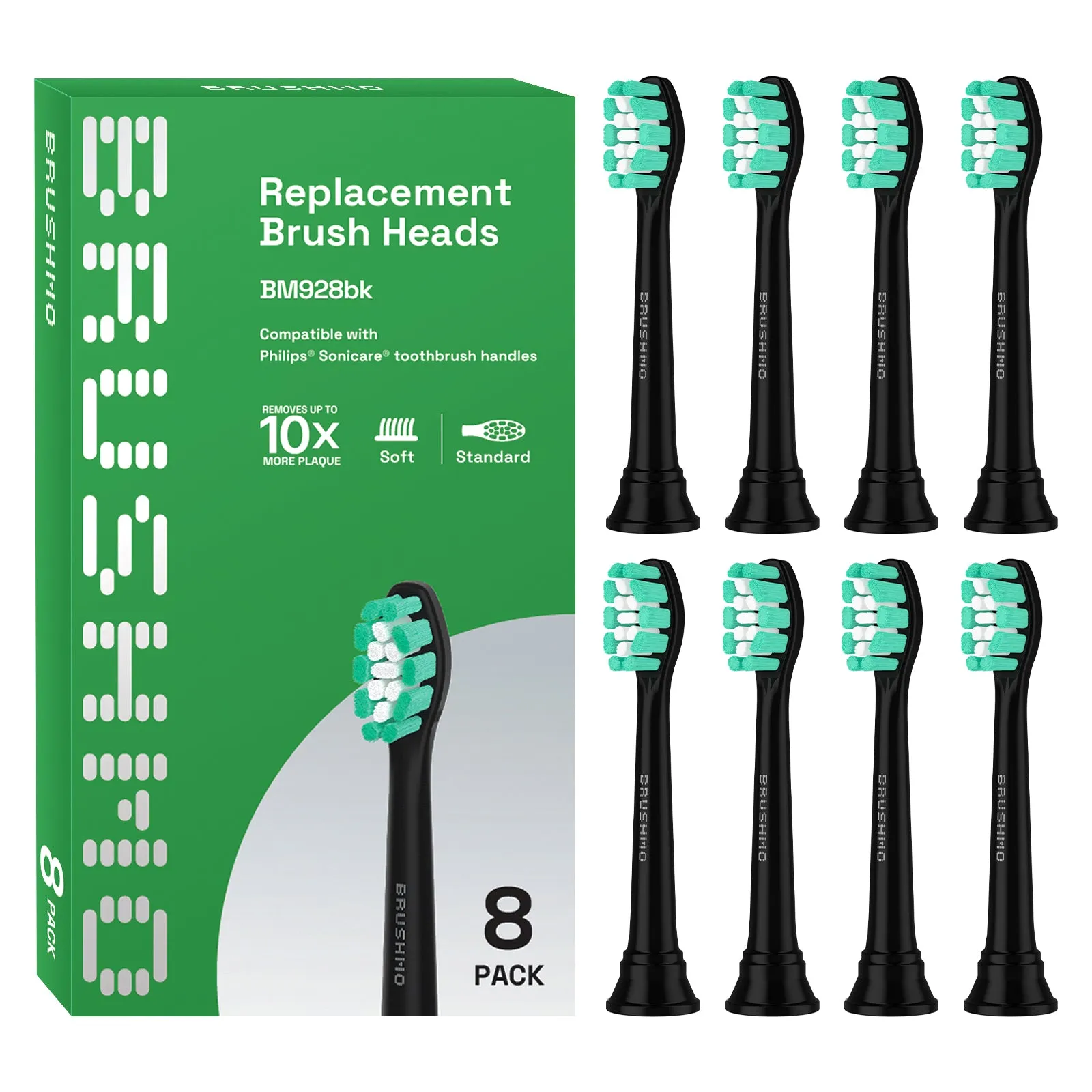 Brushmo Replacement Toothbrush Heads Compatible with Philips Sonicare Electric Toothbrush, black, 8 Pack