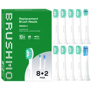 Brushmo Replacement Toothbrush Heads Compatible with Phillips Sonicare Electric Toothbrush HX9023, 10 Pack(Standard, Sensitive)