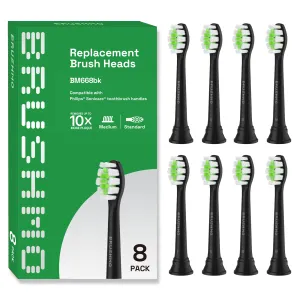 Brushmo Replacement toothbrush heads for Philips Sonicare DiamondClean HX6063, Black, 8 Pack