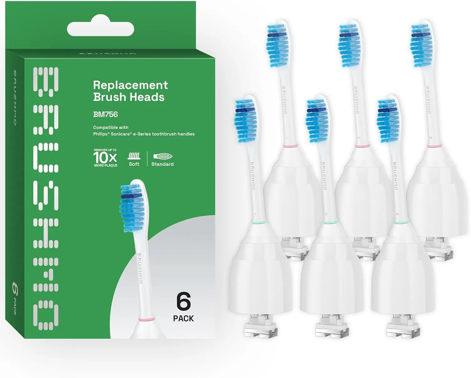 Brushmo Replacement Toothbrush Heads for Philips Sonicare e-Series HX7052, 6 Pack Sensitive