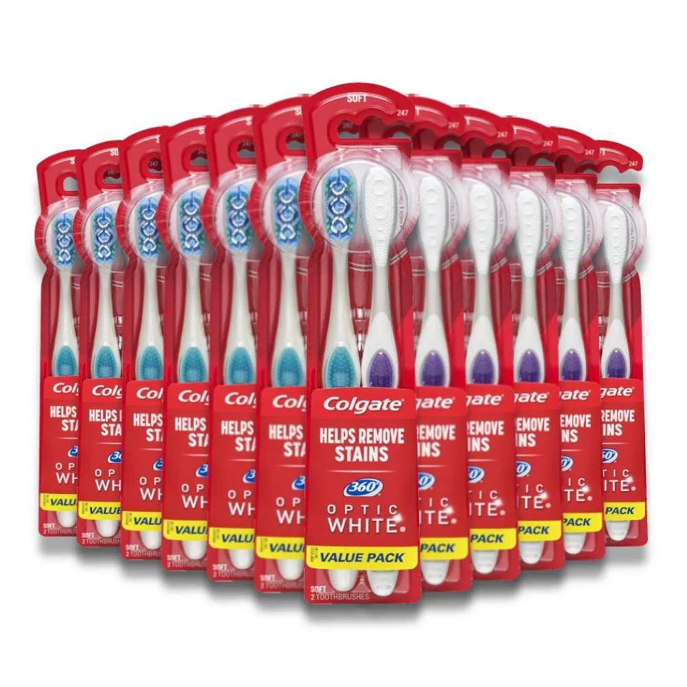 Colgate 360 Optic White Whitening Toothbrush Soft 2 ct/ea - 12 Pack