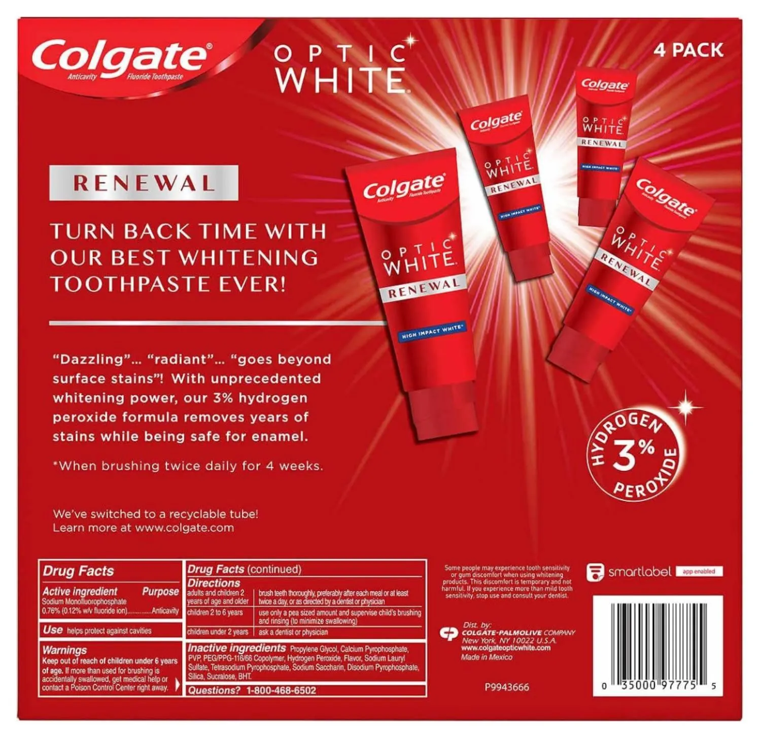 Colgate - Optic White Renewal Whitening Toothpaste - 4.1 Oz - 4 Pack