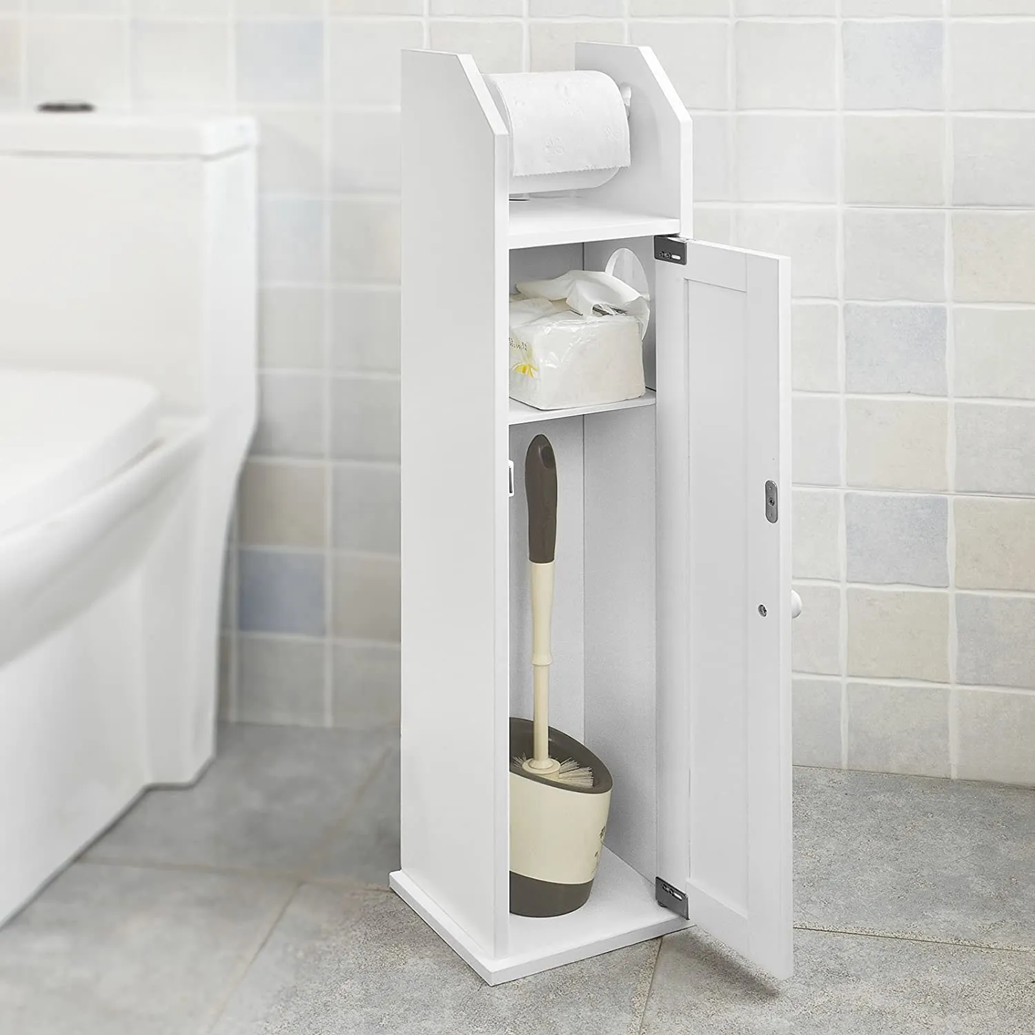 Compact MDF Toilet Paper Holder Cabinet with Storage