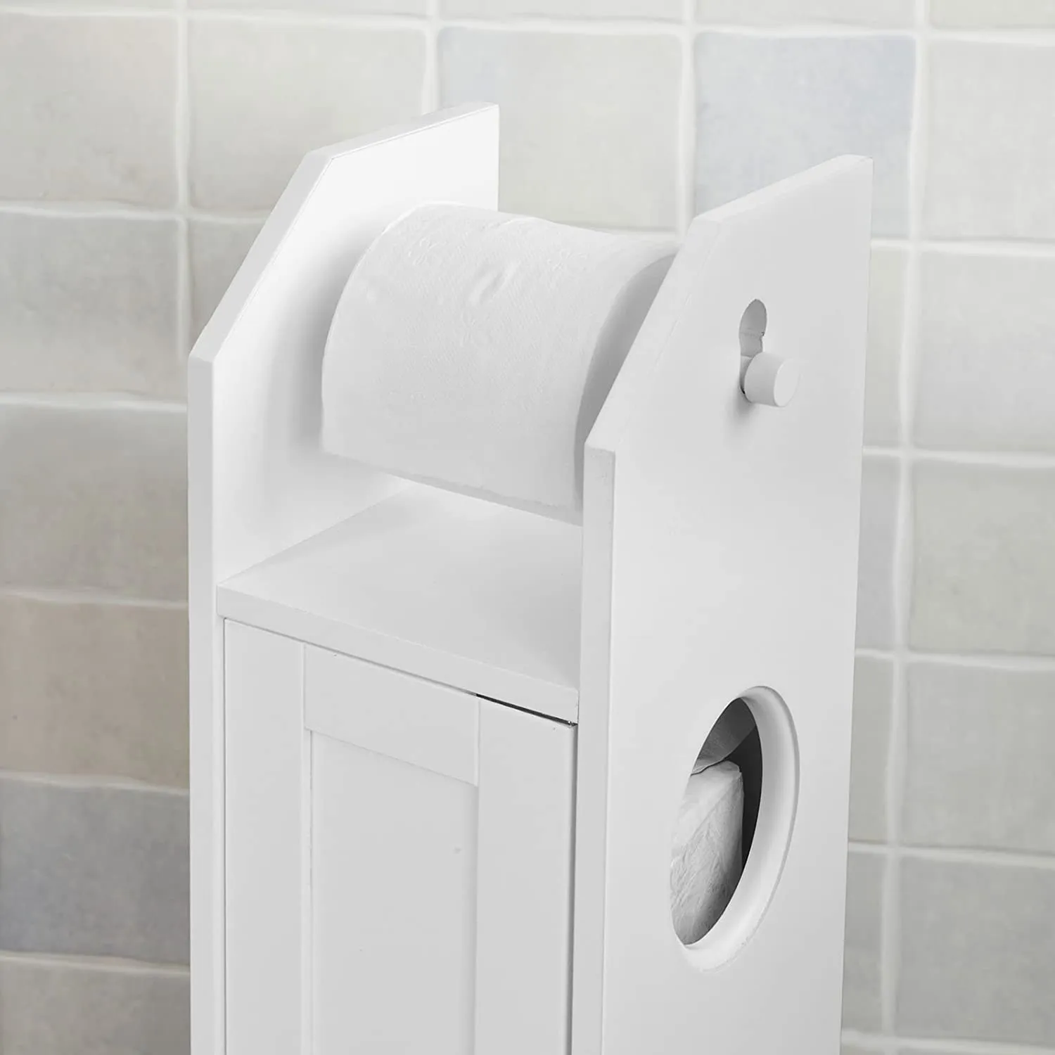 Compact MDF Toilet Paper Holder Cabinet with Storage