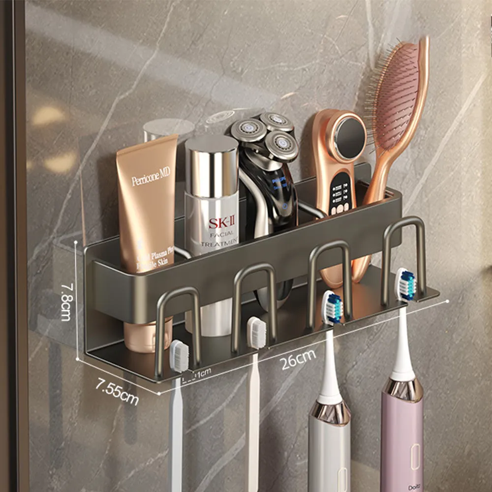 Drill-Free Gunmetal Aluminum Toothbrush Holder Rack, HG0042