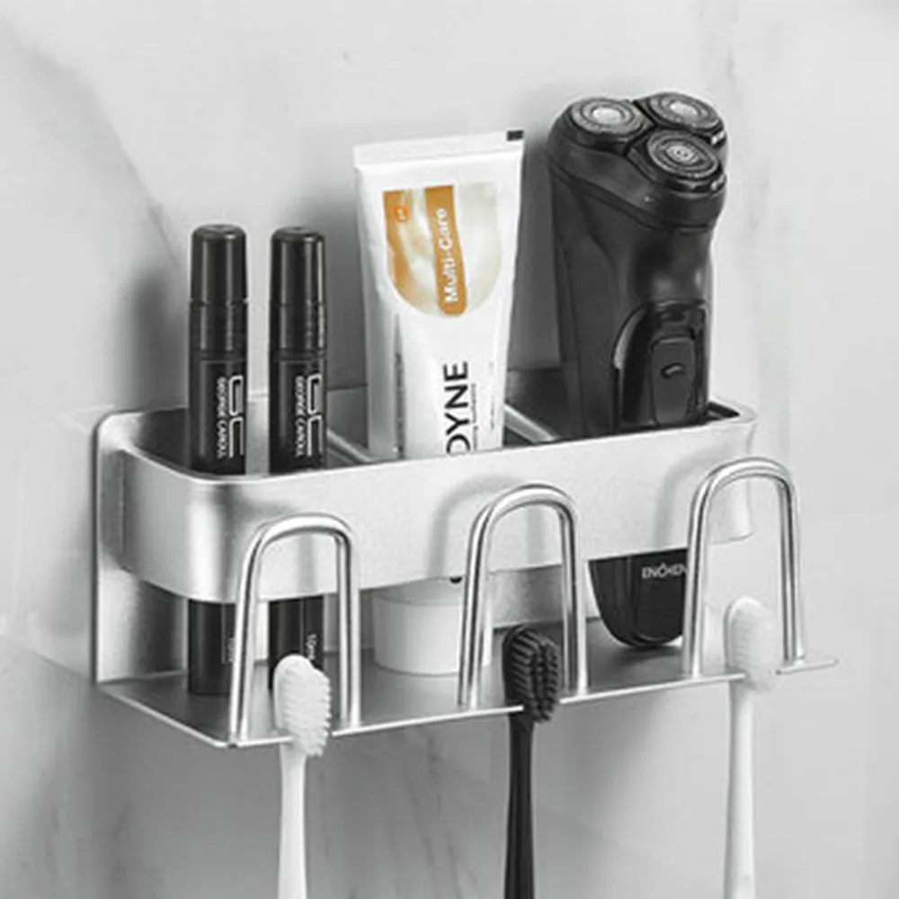 Drill-Free Gunmetal Aluminum Toothbrush Holder Rack, HG0042