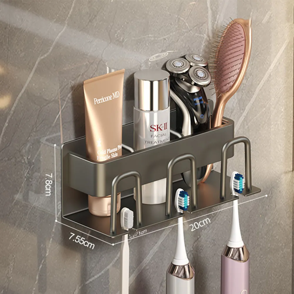 Drill-Free Gunmetal Aluminum Toothbrush Holder Rack, HG0042