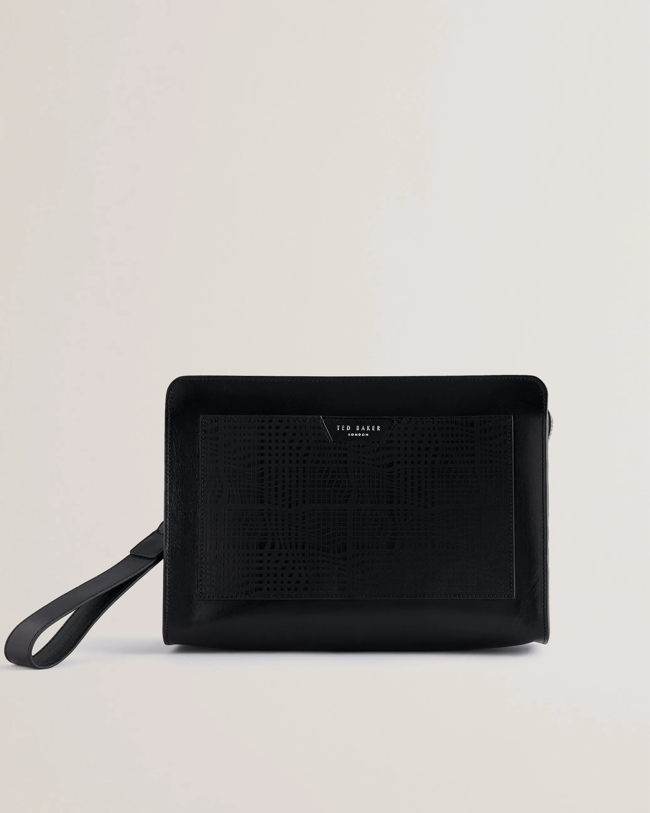 Eterio Etched Leather Washbag Black