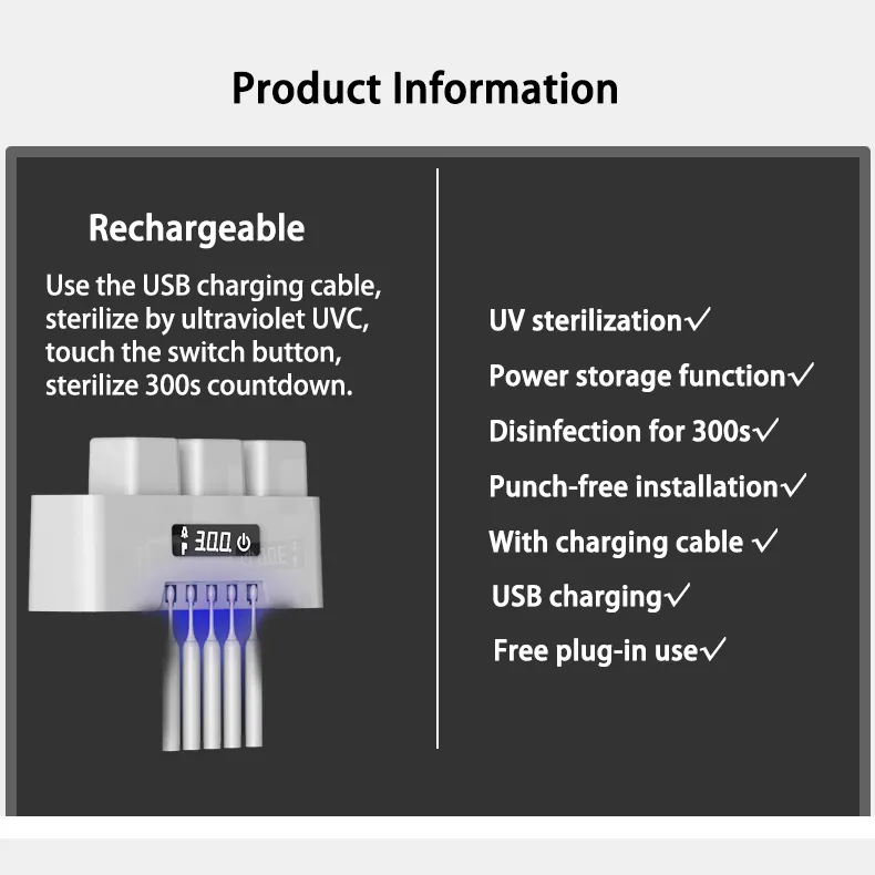 Family Size Electric Toothpaste Dispenser Toothbrush Head Holder LED Toothbrush Sanitizer