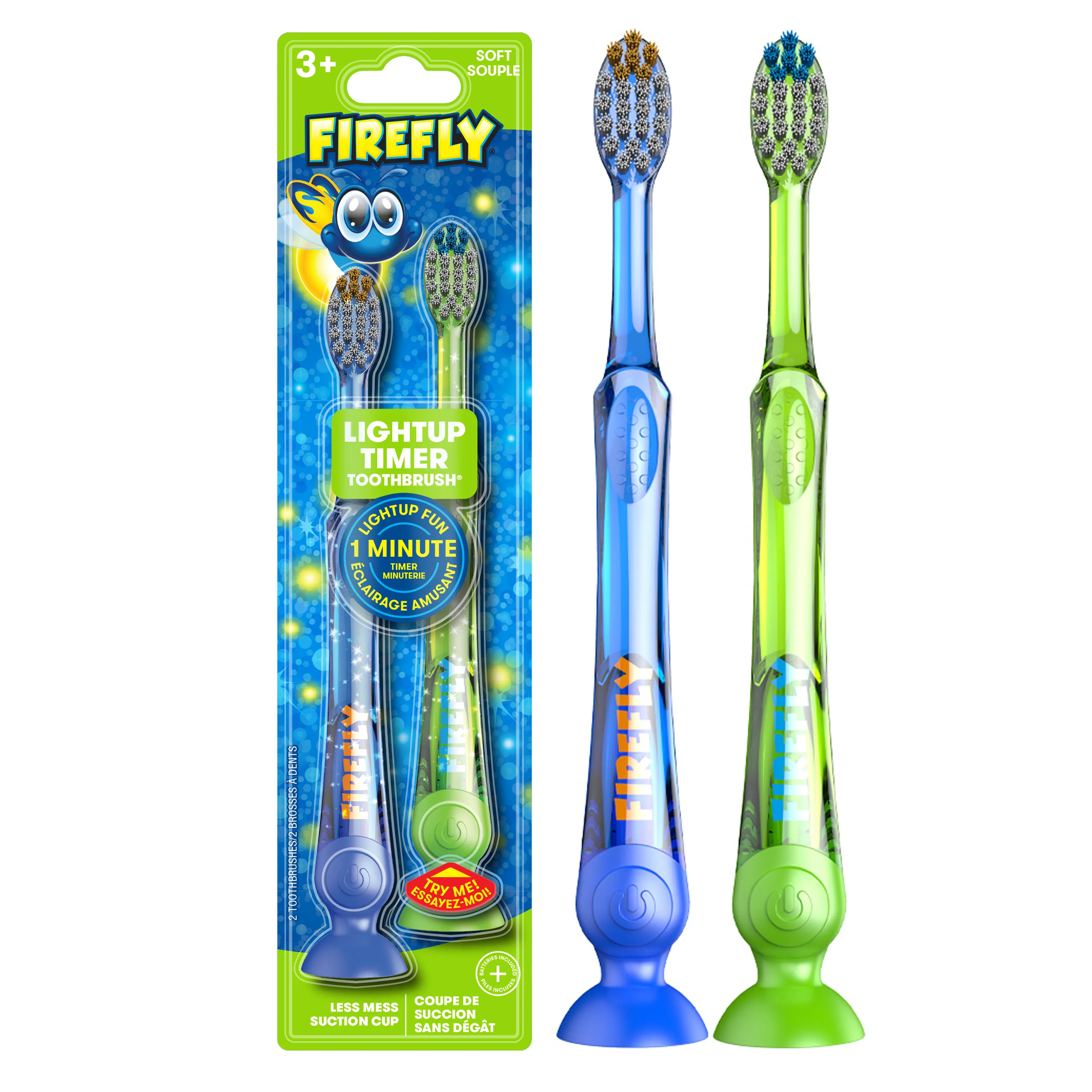 Firefly Light Up Timer Toothbrush, Premium Soft Bristles, 2 Count