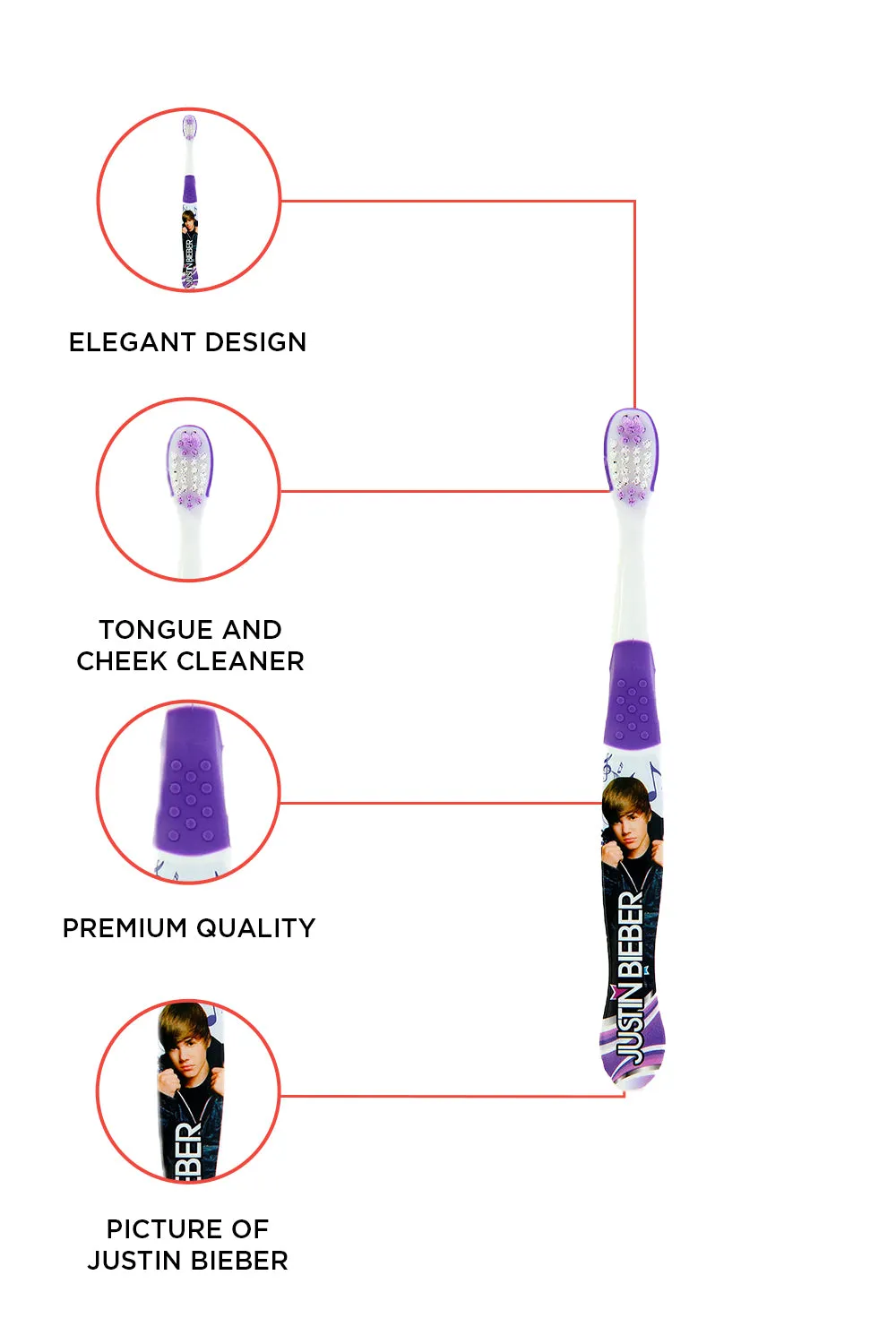 Justin Bieber Kids Purple Manual Toothbrush