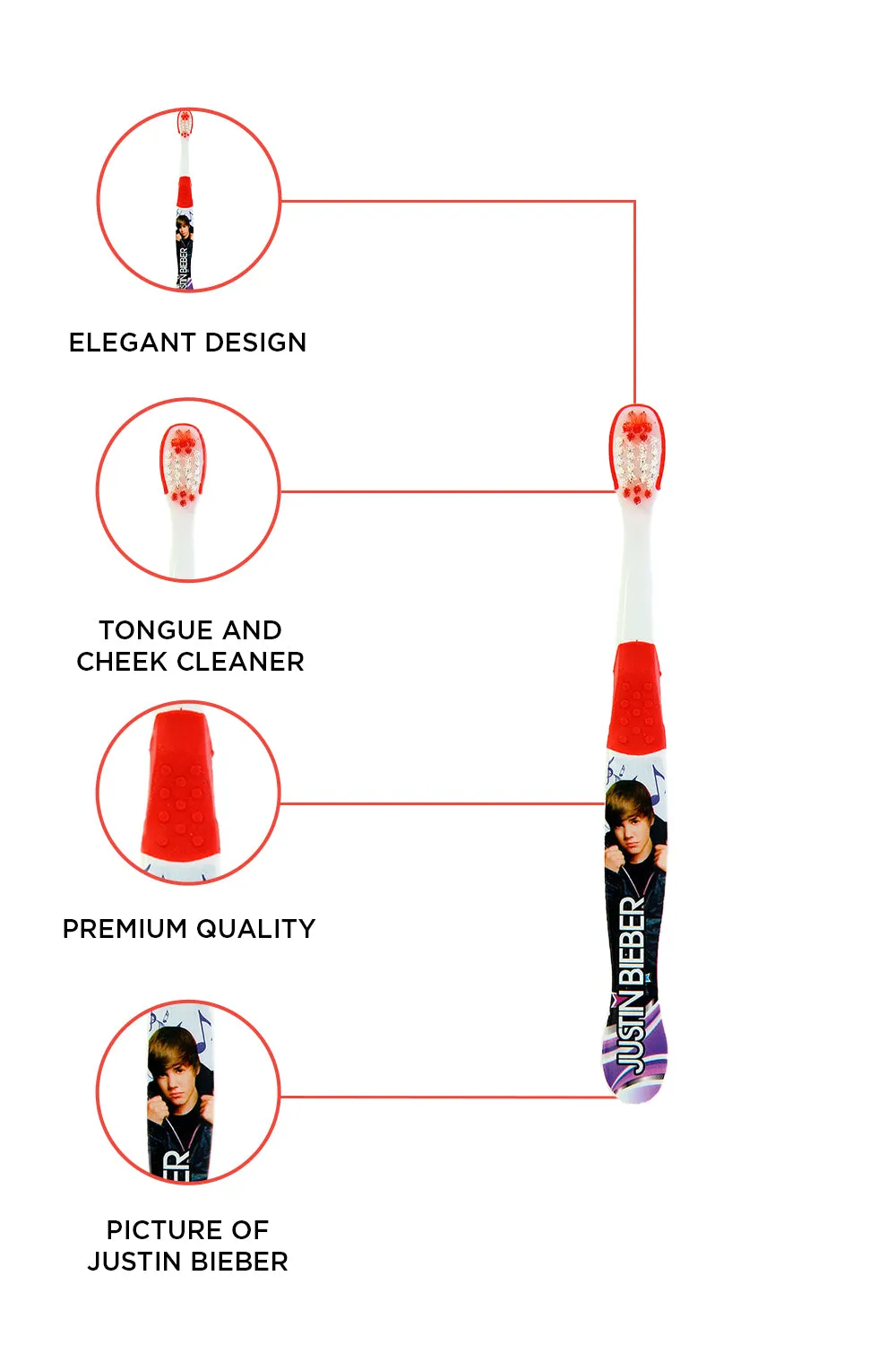 Justin Bieber Kids Red Manual Toothbrush