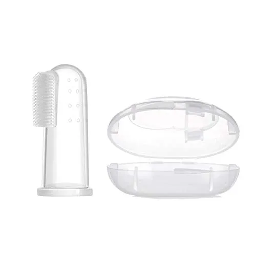 Safe-O-Kid-Silicone Finger Brush for Baby Teething/Gums with Case- Transparent