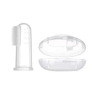 Safe-O-Kid-Silicone Finger Brush for Baby Teething/Gums with Case- Transparent