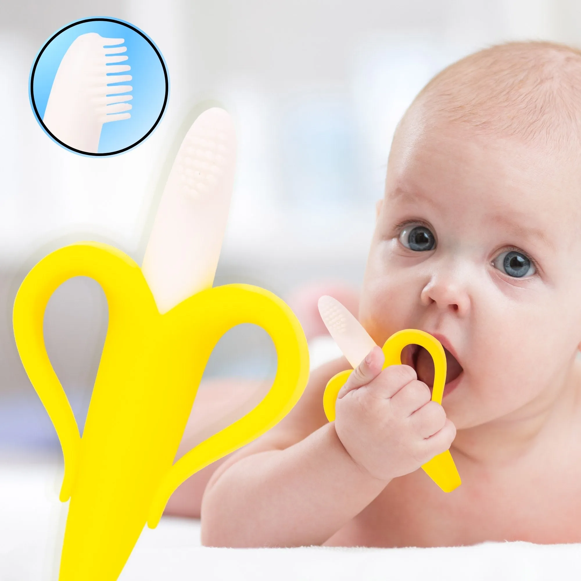 The Little Lookers Single Silicone Banana Shaped Teething Toothbrush/Teether for Baby/Toddlers/Infants/Children