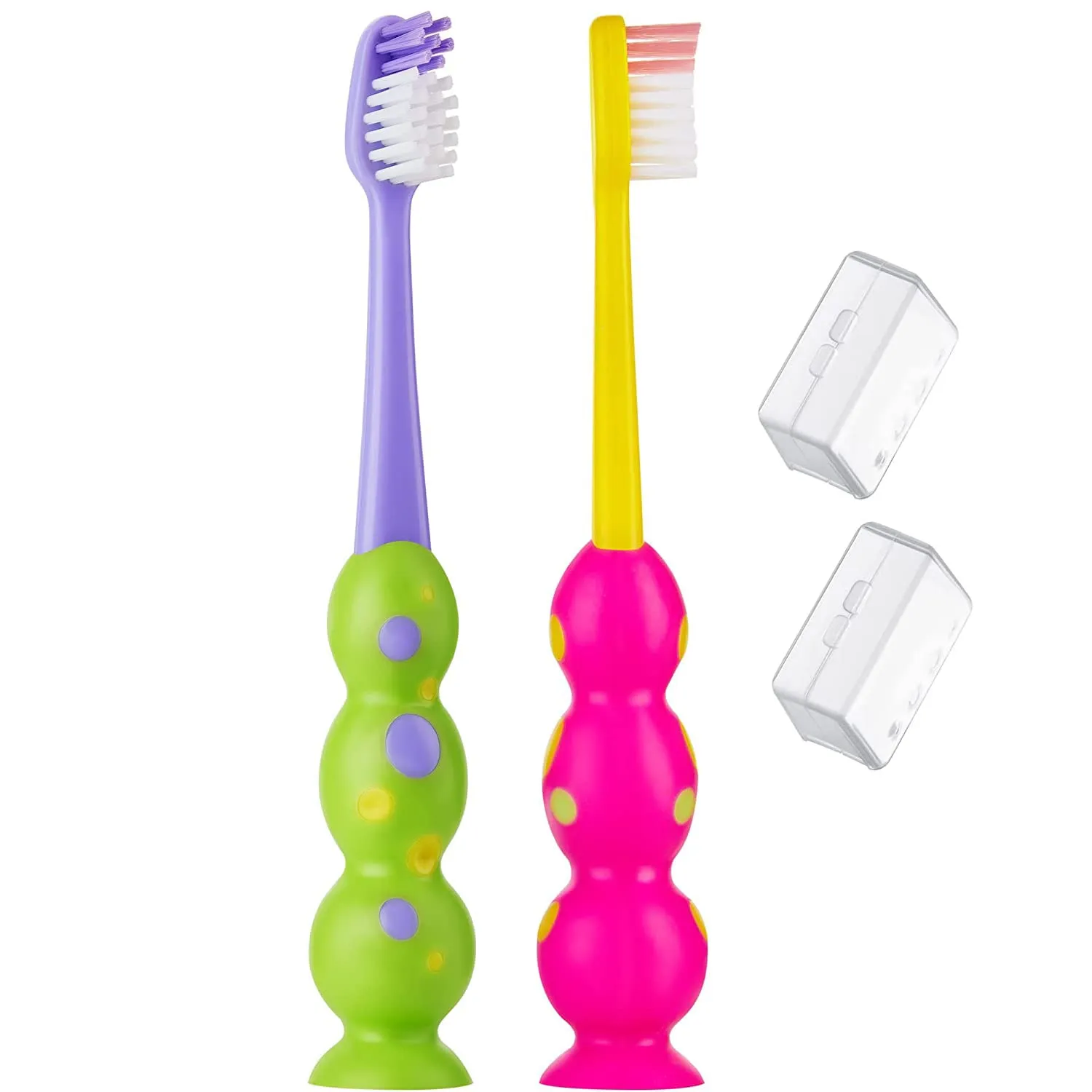 Trueocity Kids Toothbrush 2 Pack - Soft Contoured Bristles - Child Sized Brush Heads (3-10 Year Old) - Suction Cup for Fun & Easy Storage - Girl & Boy Set (2-Pack, Blue & Orange)