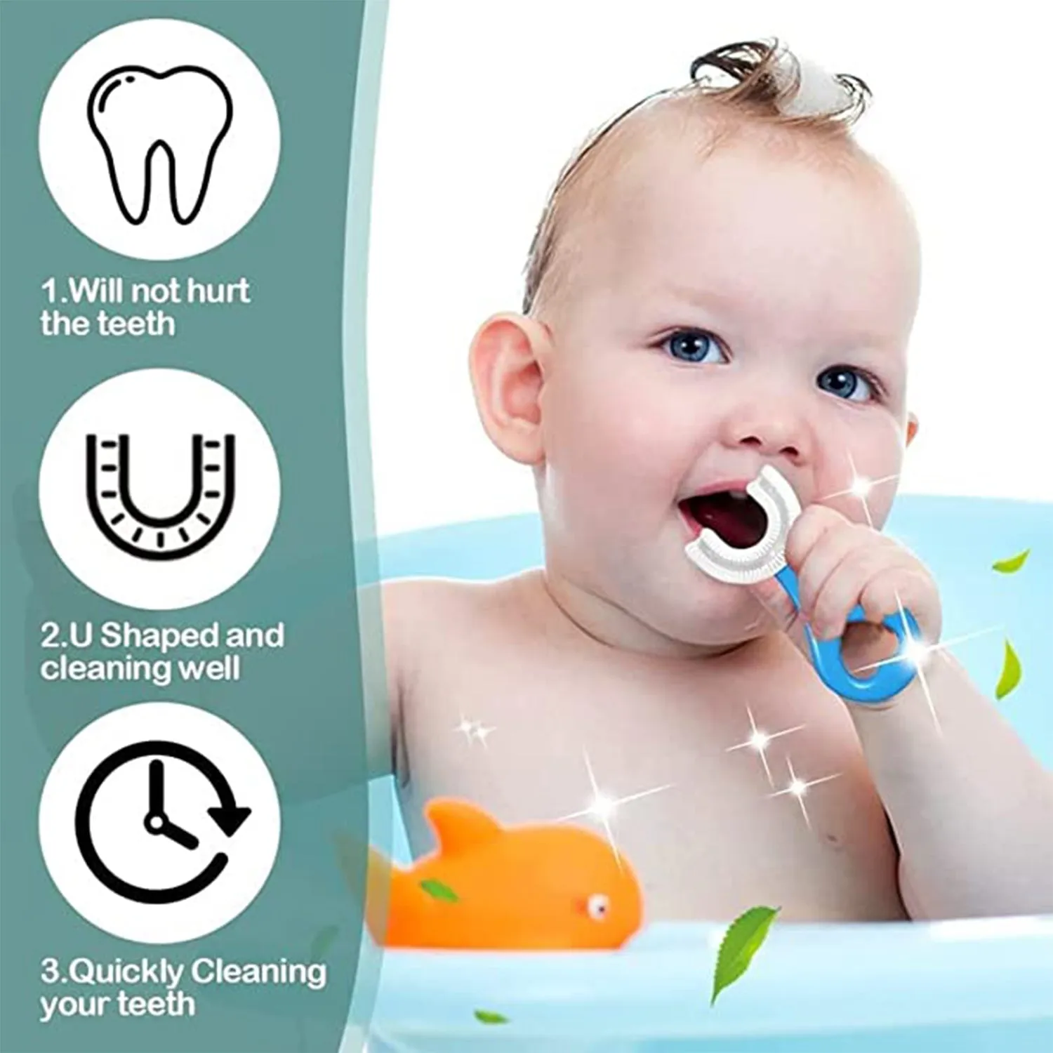 U Shaped Toothbrush for Kids, 2-6 Years Kids Baby Infant Toothbrush, Food Grade Ultra Soft Silicone Brush Head