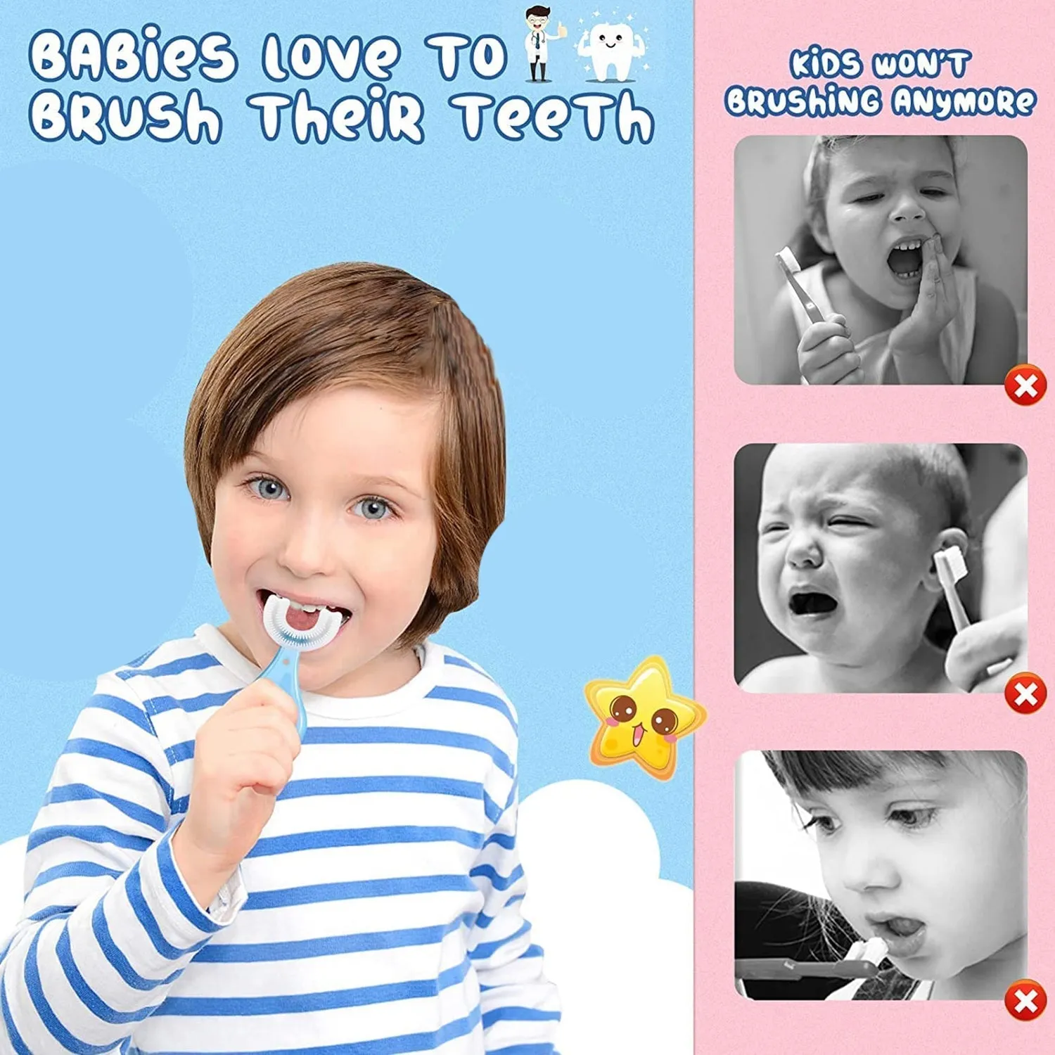 U-Shaped Toothbrush for Kids Manual Whitening Toothbrush Silicone Brush Head for Kids Children Infant Toothbrush For 2-6 Years