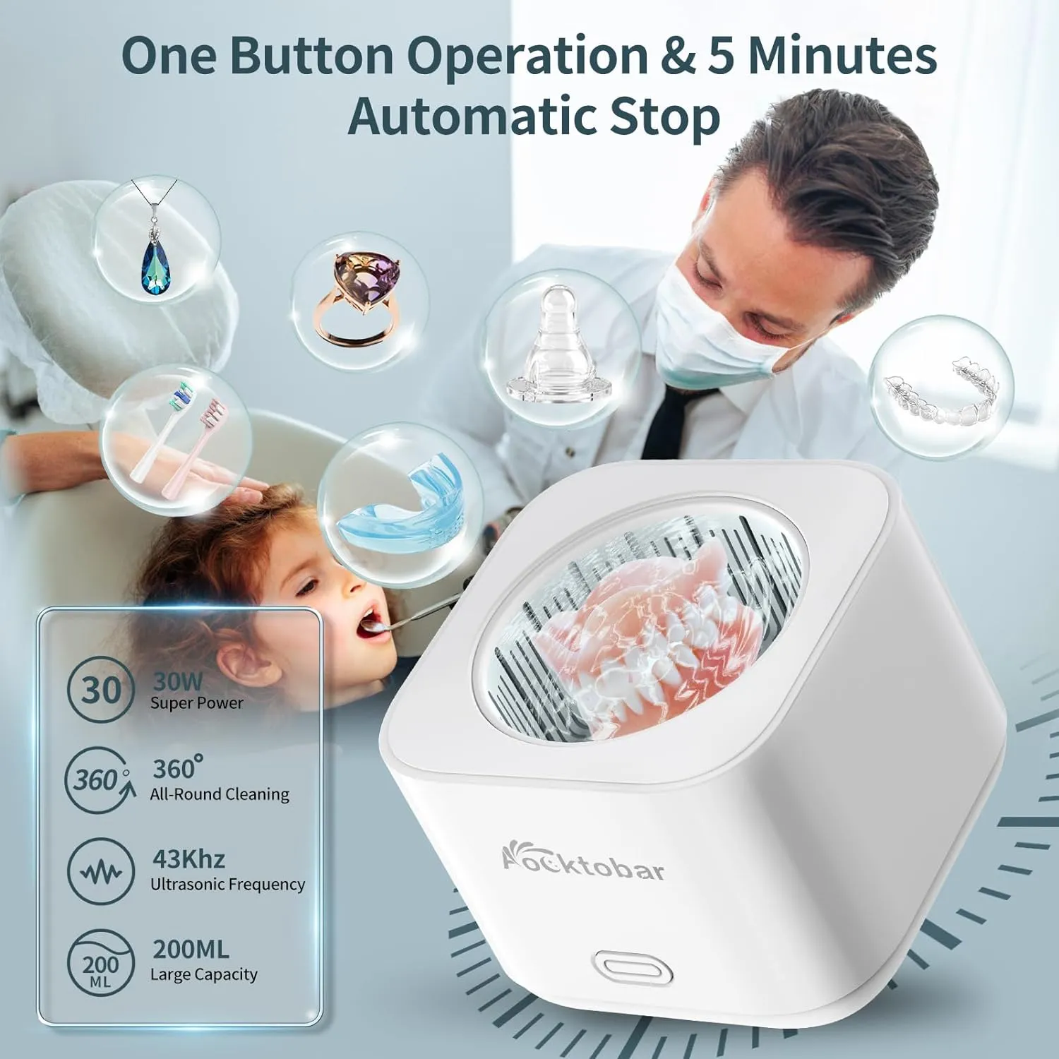 Ultrasonic Jewelry Cleaner Machine, 30W Ultrasonic Cleaner for Retainers, Dentures, Mouth Guard