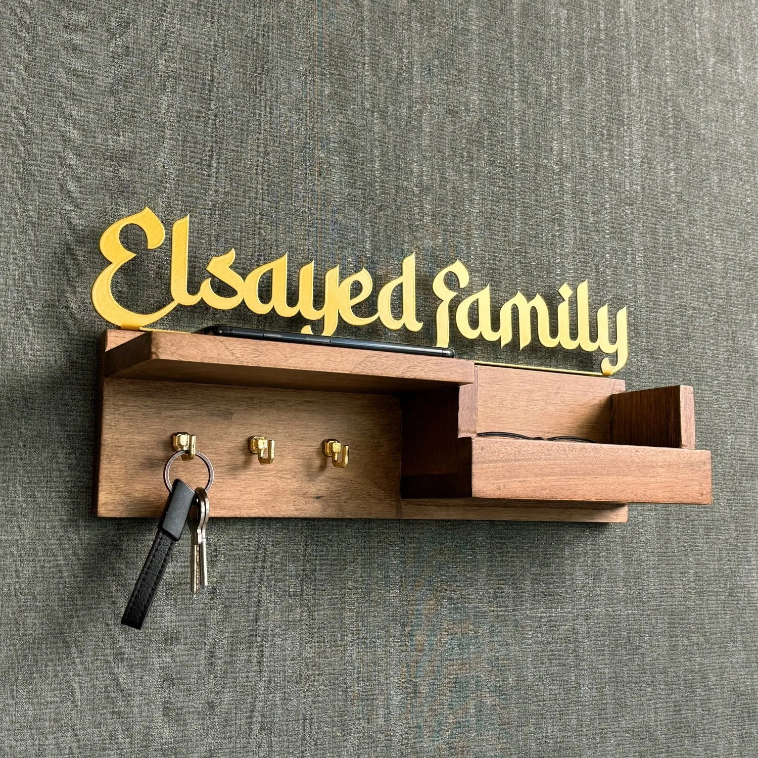 Wood Islamic Key Holder - Personalized Family Sign Wall Art Home Decor