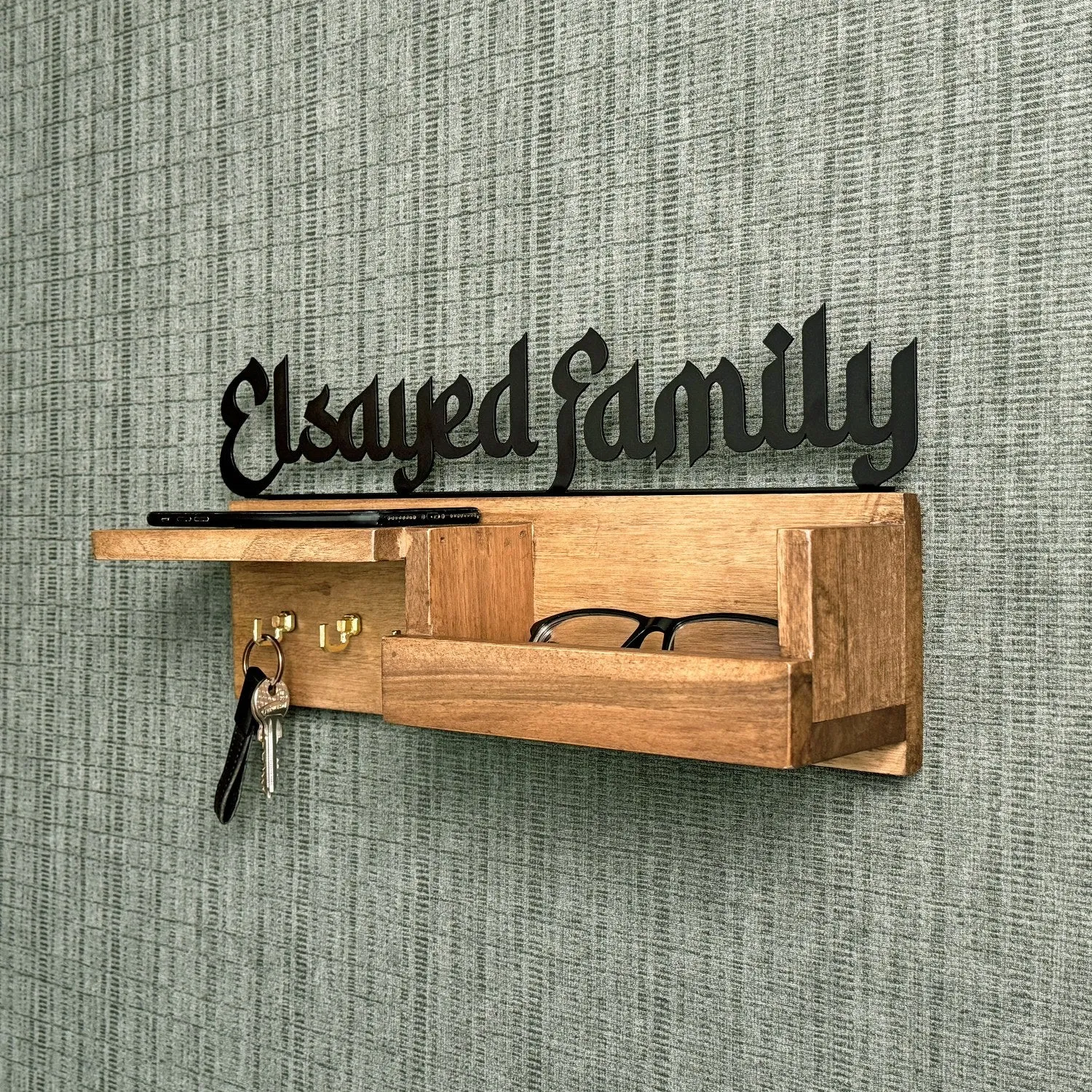 Wood Islamic Key Holder - Personalized Family Sign Wall Art Home Decor