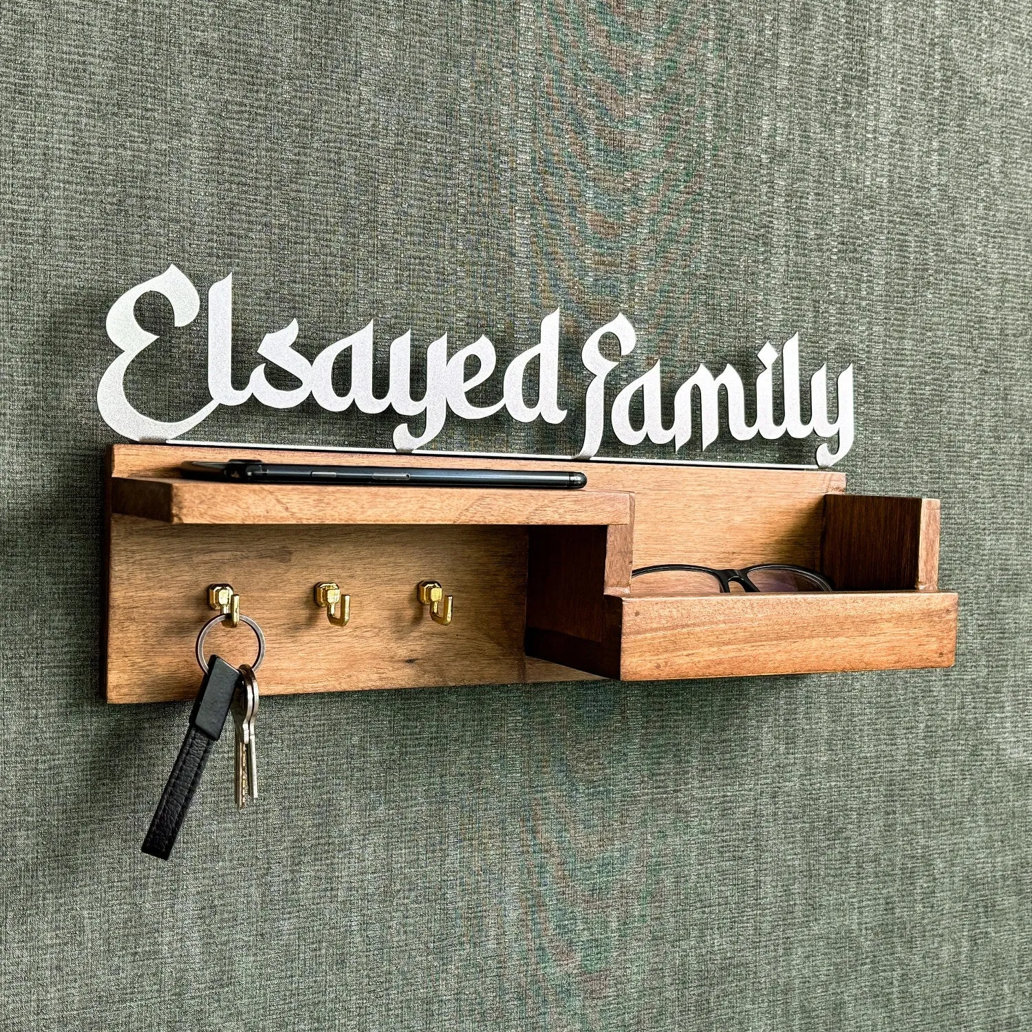 Wood Islamic Key Holder - Personalized Family Sign Wall Art Home Decor